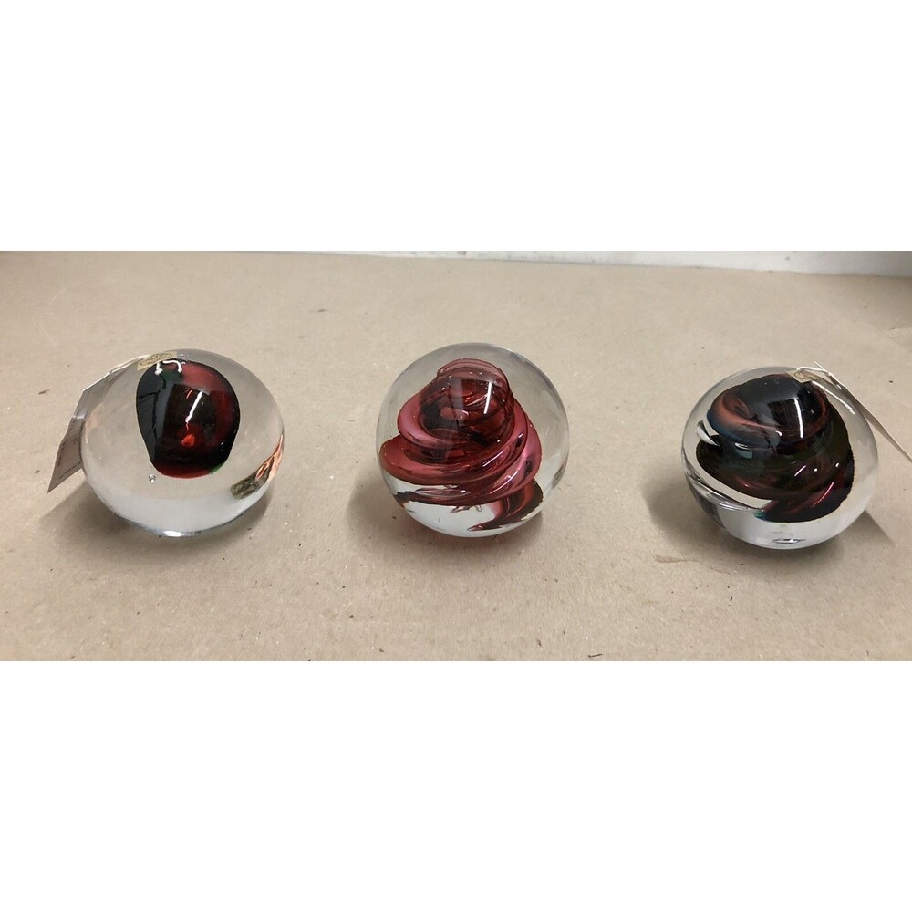 Set of 3 Marian Pyrcak MP Hand Blown Orb Signed Studio Art Glass Paperweight